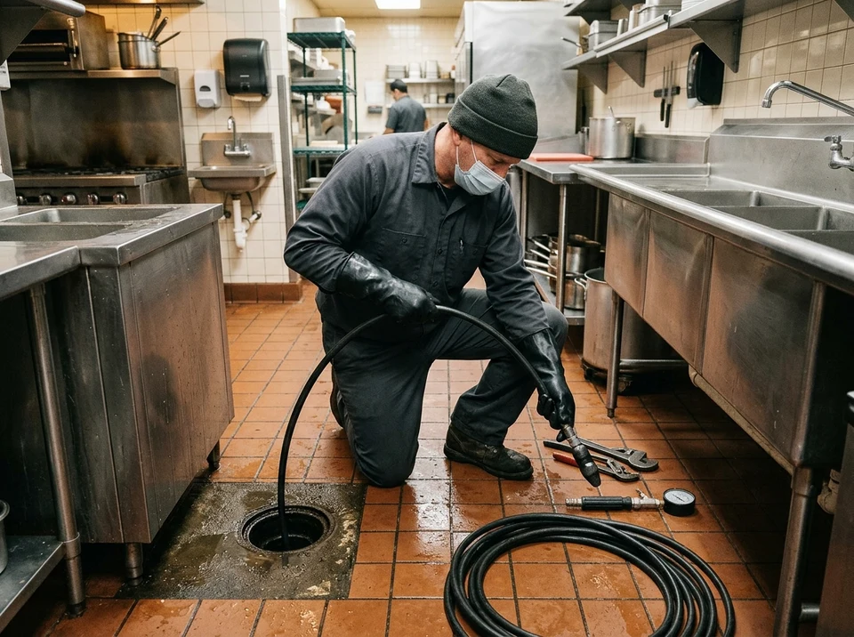 Commercial restaurant floor drain hydro jetting service